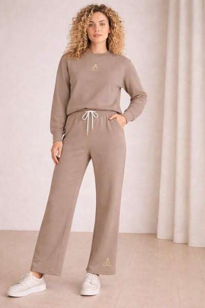 La Booty- Dames Zomer Glamour Pak- Taupe- Sweater- Lange Broek- Comfy Outfit- Luxe Loungewear Set- maat S