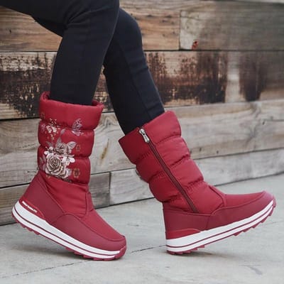 Bottes de neige d'extérieur pour femmes, Chaussures d'hiver chaudes en coton avec polaire ajoutée, Semelle intermédiaire antidérapante, Bottes longues imperméables et épaissies avec polaire ajoutée 42 rouge