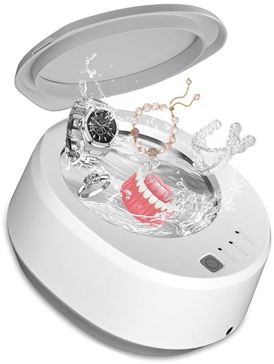 Ultrasoon reiniger - Sieradenreiniger - Timer met drie snelheden - Draagbaar - 49 kHz - Roestvrij staal - Reiniger - Geschikt voor sieraden, beugels en horlogebanden - 340 ml - 16 x 13,3 x 6,8 cm - Lichtgrijs