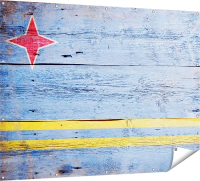 Gards Tuinposter Aruba Vlag op Hout - 160x120 cm - Tuindoek - Tuindecoratie - Wanddecoratie buiten - Tuinschilderij