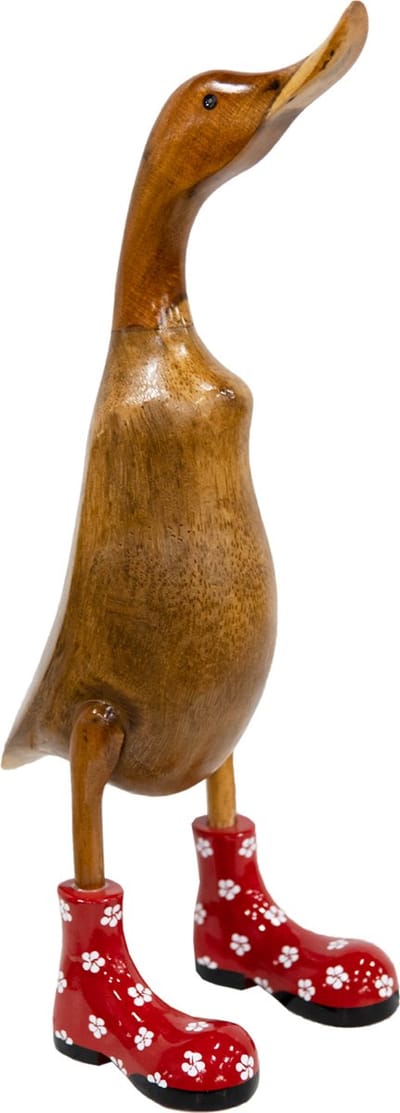 JoJo Living Woonaccessoires - Dieren - Houten eend met laarzen - L - Rood - 48 cm - Handgemaakt