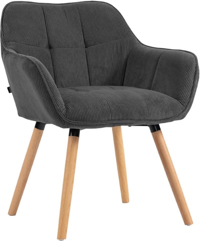 CLP Eetkamerstoel met armleuning Vienna - keukenstoel - fauteuil met houten frame - belastbaar tot 150 kg - met corduroy bekleding - natura/donkergrijs