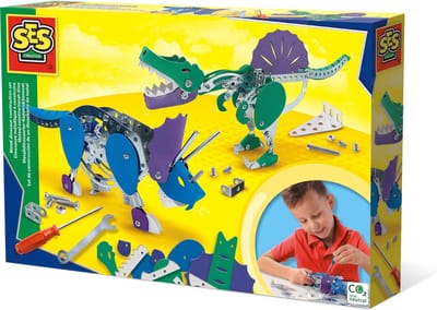 SES - Metaal constructieset dino - Triceratops en Spinosaurus - inclusief schroevendraaier en steeksleutel - knutselen jongens - Dinosaurus Speelgoed