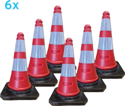 Pion - pionnen 50cm met rubber voet - verkeerskegel - 6 stuks
