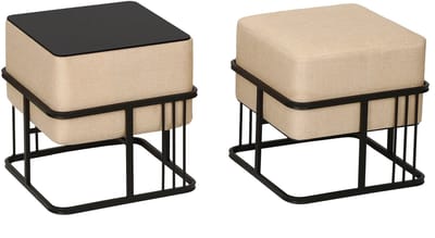 Krukje en bijzettafel Tas vierkant 38x38x38 cm 2-in-1 set beige en zwart [en.casa]