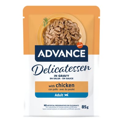 24x85g Advance Delicatessen in Saus Kip nat kattenvoer