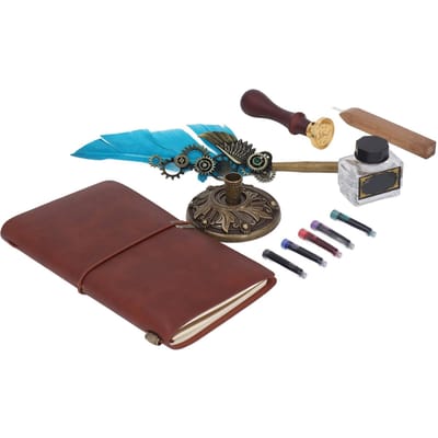 Verenpen Set Retro Exquise Vuurverf Was Lege Inktfles Inktpatroon Houder Boek Stempelveer Pen Set Blauw