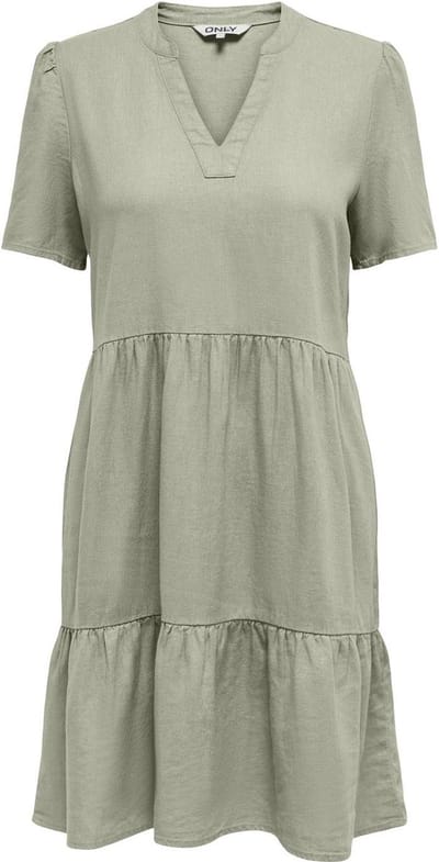 ONLY - ONLTIRI-CARO S/S V-NECK LIN DRESS CC PNT - Dames - Mini jurken