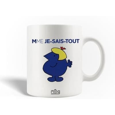 Mug en Céramique - Madame Je Sais Tout - 30cl - Blanc - Compatible Lave-Vaisselle - Rond