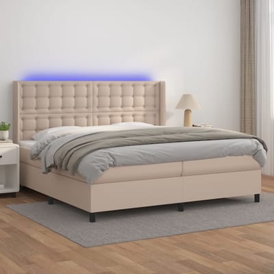 vidaXL - Boxspring - met - matras - en - LED - kunstleer - cappuccinokleur - 200x200cm