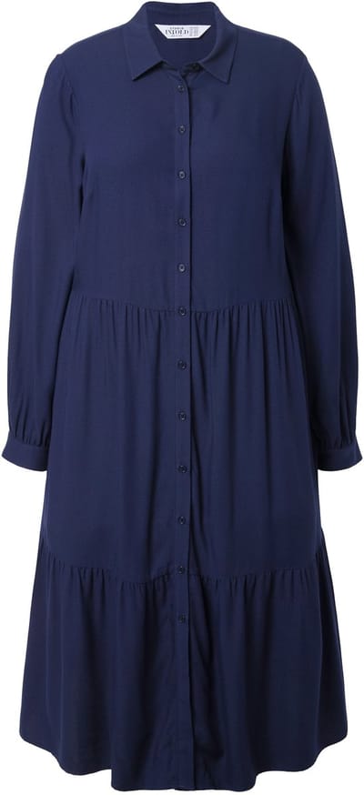 Studio Untold - Dames - Jurk A-lijn ruiten midi-lengte zoomvolant knoopsluiting - Marine - Maat 46+