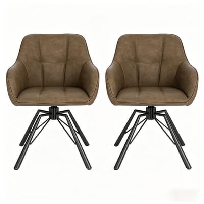 Draaibare Eetkamerstoelen - Set van 2 -Brede Keukenstoelen - Comfortabele Eetstoel - Stoelen met Zachte Rugleuning - Moderne Keukenstoel - Draaistoel - Gestoffeerde Stoelen - Woonkamer Stoel - donkerbruin