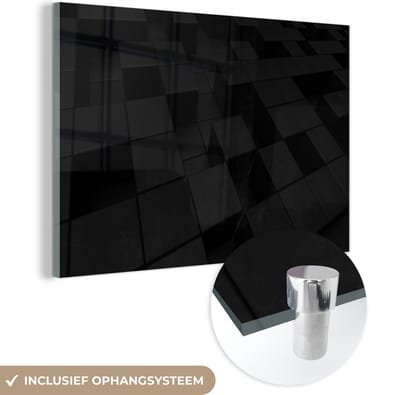 MuchoWow® Glasschilderij 150x100 cm - Schilderij acrylglas - Kubus - Zwart - Wit - Patronen - Foto op glas - Schilderijen