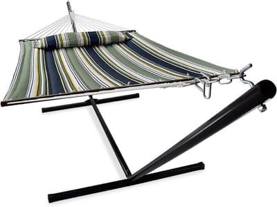 Hangmat met Standaard - Dubbele Hangmat - Zorgeloos Ontspannen - Afneembaar Kussen - 2 Persoons - Blauw