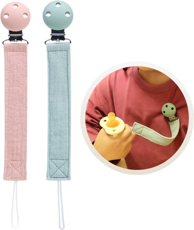 Funnies Speenkoord 2-Pack Stone Green en Rosebud - Speenkoorden - Speenlint - Fopspeenkoord - Fopspeenhouder - Baby Accessoires - Speenketting - Voor Jongens en Meisjes - Kinderwagen - Set van 2 Stuks - Kleding - Veilig - Duurzaam - Handig