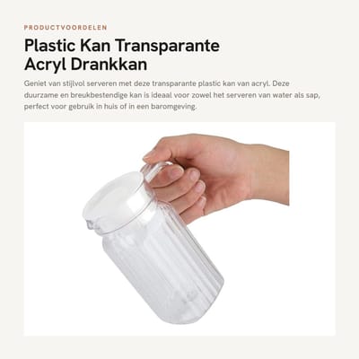 Dailygoods- Drankkan 500ml - Transparante Waterkan met Deksel - Hoogwaardig Acryl - Duurzaam Design - Geschikt voor Sap/Drankjes