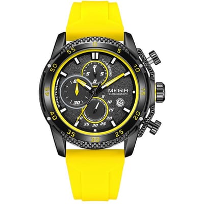 MEGIR Heren sport analoge chronograaf lichtgevende quartz horloges met stijlvolle siliconen band voor geschenken 2211 geel