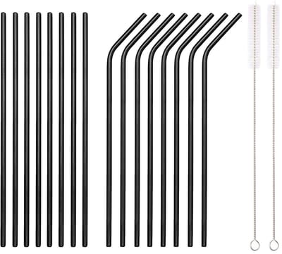 Dailygoods- Rietjes Herbruikbaar 18-Delig - Roestvrij Stalen Rietjes - Met Draagtas - Recht/Gebogen Rietjes - Inclusief Borstels - Duurzaam en Vaatwasmachinebestendig - Herbruikbare Rietjes