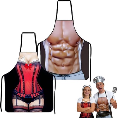 Grappige Schorten voor Koppels, 2 Stuks, Perfecte Kerstcadeaus, Humoristische Barbecueschorten voor Volwassenen en Koken met Vrienden
