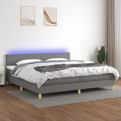 vidaXL - Boxspring - met - matras - en - LED - stof - donkergrijs - 200x200 - cm