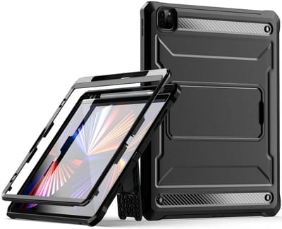 Hoes met Ingebouwde Screen Protector Geschikt voor Apple iPad Pro 12.9 (2018/2020/2021/2022) | Full Protect Cover met Standaard | Beschermhoes Tegen Vallen | Extreme Bescherming | Zwart