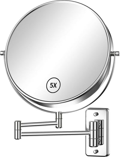 9 Inch Verstelbare Dubbelzijdige Make-upspiegel met 1X/5X Vergroting en 360° Draaibaarheid