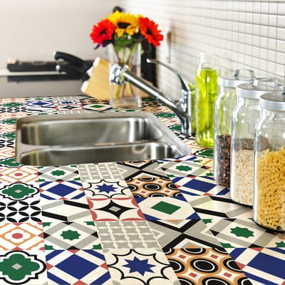 Zelfklevende tegelmuurstickers voor keuken en badkamer - 30 cementtegelstickers voor meubels van Herrero - 30 stickers 20x20cm