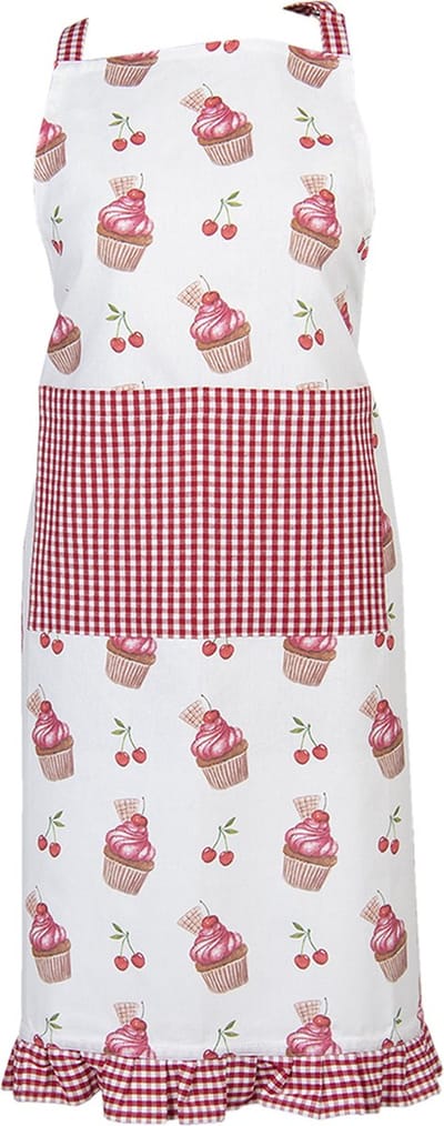 Clayre & Eef Keukenschort 70x85 cm Rood Roze Katoen Cupcakes