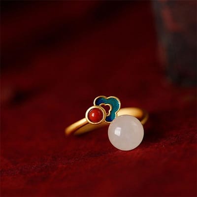 Ingelegde Natuurlijke Chalcedoon Veiligheidsgesp Brandend Blauw Xiangyun Retro Chinese Stijl Open Verstelbare Ring black