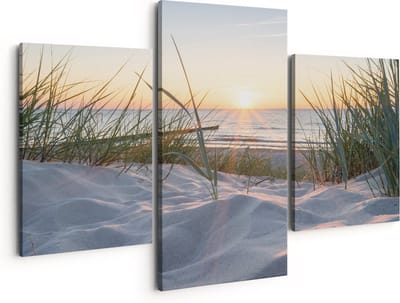 Artaza Canvas Schilderij Drieluik Duinen met Strand en Zee - 150x120 - Groot - Foto Op Canvas - Canvas Print