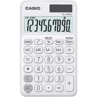Casio SL-310UC Zakrekenmachine werkt op zonne-energie, werkt op batterijen Wit Aantal displayposities: 10