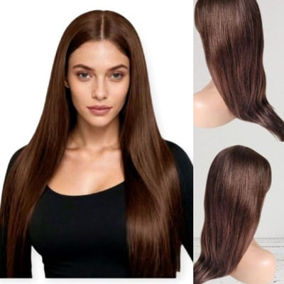Dames Lang Haar -echt haar- Remy Pruik 70 cm– Steil – Chocoladebruin – 4x4 Lace Closure – Frazimashop- Braziliaans Mensenhaar-