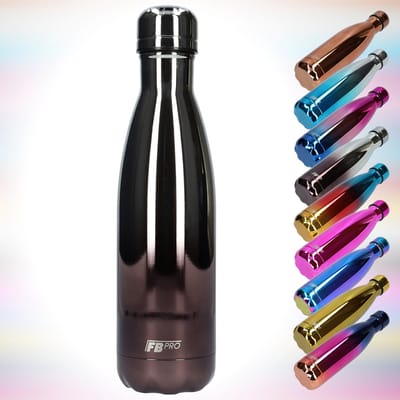 FBFS51, Thermosfles, Drinkfles, Waterfles - Modern & Slank Design - Thermos Fles voor de Warme en Koude Dagen - Dubbelwandig - Robuuste Thermoskan - 500ml - Chrome Silver Brown - Chrome Zilver Bruin