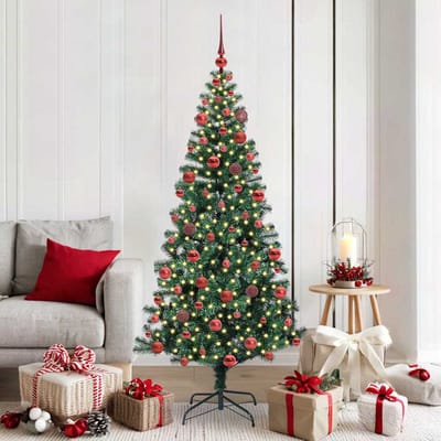 vidaXL - Kunststof - Voorverlichte - Kerstboom - Groen - 180 - cm - PVC - en - Metalen