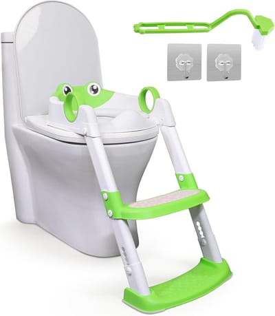 2-in-1 peuter leren laddertoilet met spatbescherming en anti-slip pad - veilige zindelijkheidstraining voor jongens en meisjes - groen
