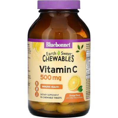 Bluebonnet Nutrition, Earth Sweet Chewable, Vitamine C, Orange, 500 mg, 90 comprimés à croquer