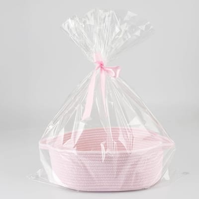 leeg roze, geschenkmand klein katoenen touw, gevlochten babygeschenkmand, paasnest, opbergmand, speelgoedmand, wordt geleverd met zakje voor