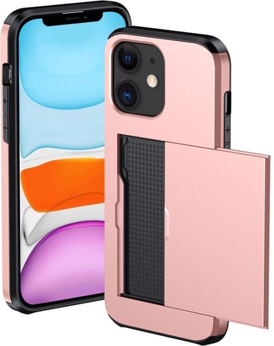 Hoesje Geschikt voor iPhone 11 Hoesje Met Pasjeshouder Hard Case Met Kaarthouder - Hoes Geschikt voor iPhone 11 Hoesje Pashouder Case - Rosé goud