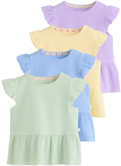 Next - Meisjes - Set van 4 peplumbaby-T-shirts met korte mouwen - Geel