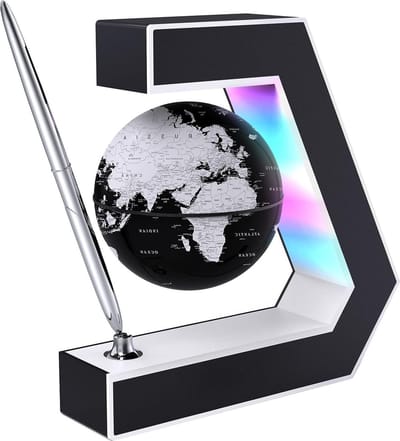 Zwevende wereldbol met ledverlichting en magnetische levitatie - Drijvende wereldbol met pen - Draagbaar voor op kantoor - Wereldkaart bureaudecoratie.