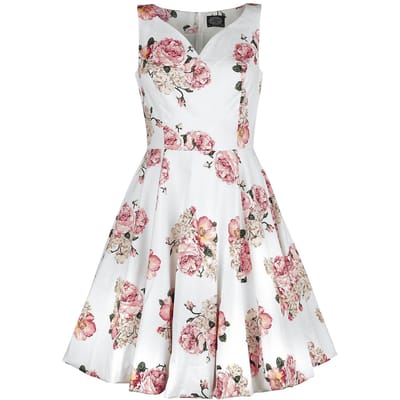 H&R London - Rockabilly Midi-jurk - Taraneh Swing Dress - XS tot 6XL - voor Vrouwen - wit-roze