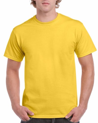 Set van 2x stuks gele katoenen t-shirts voor heren 100% katoen - zware 200 grams kwaliteit - Basic shirts, maat: L (40/52)