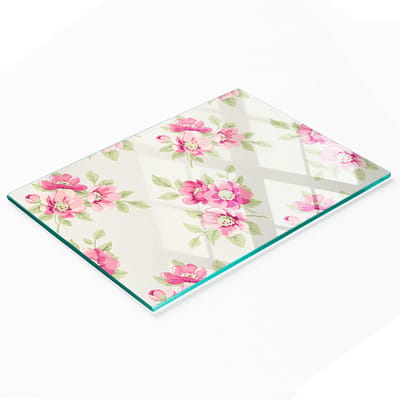 Glazen serveerplank met grafisch bloemenpatroon 80x52 cm