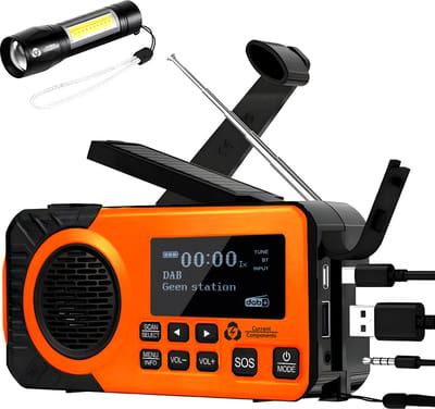 Noodradio - DAB+ - Solar Opwindbaar - Powerbank - Draagbare Radio - Noodpakket - Zaklamp - Opladen en op Batterijen - Bluetooth - Volledig Nederlands