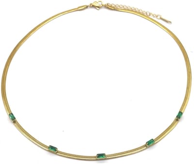 Ketting met Zirkonia - RVS - Lengte 39-44 cm - Goudkleurig en Groen