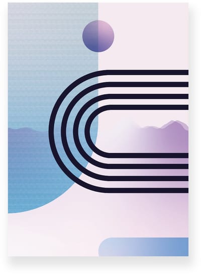 Poster 20x30 cm - Geometrische Vormen - Bogen - Blauw - Paars - Abstract - Modern - Muurdecoratie - Wanddecoratie