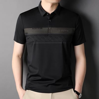 Zomer Heren Business Poloshirt Mode Casual Slim High-End Revers Korte Mouw T-shirt XXXXL black