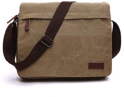 Kaki Canvas Schoudertas Heren – 10-inch | Messengerbag met Ruime Inhoud voor Werk & Reizen
