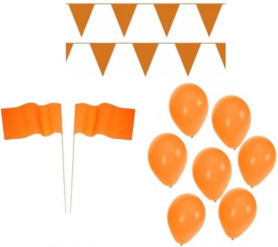 Oranje Koningsdag feestpakket met versiering en decoratie - ballonnen / slingers / vlaggetjes