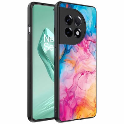 Geschikt voor OnePlus 12R Telefoonhoesje met Regenboog Acryl Marmer Opdruk - TPU Backcover Case Rainbow Acrylic Marble Design - Smartphonica geschikt voor OnePlus 12R